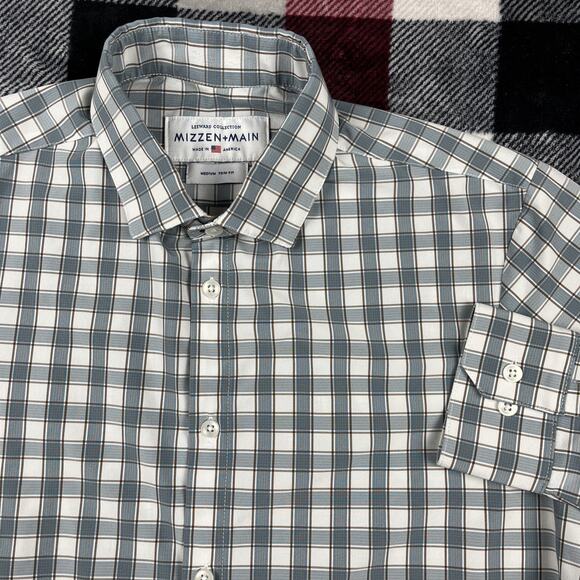 Mizzen Main Shirt Mens M Gray Check Leeward Classic No Tuck Button Prep Stretch - Picture 1 of 9